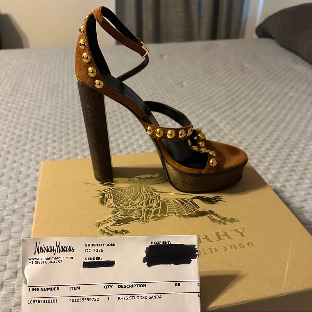 Burberry Brown Gold Heeled Sandals